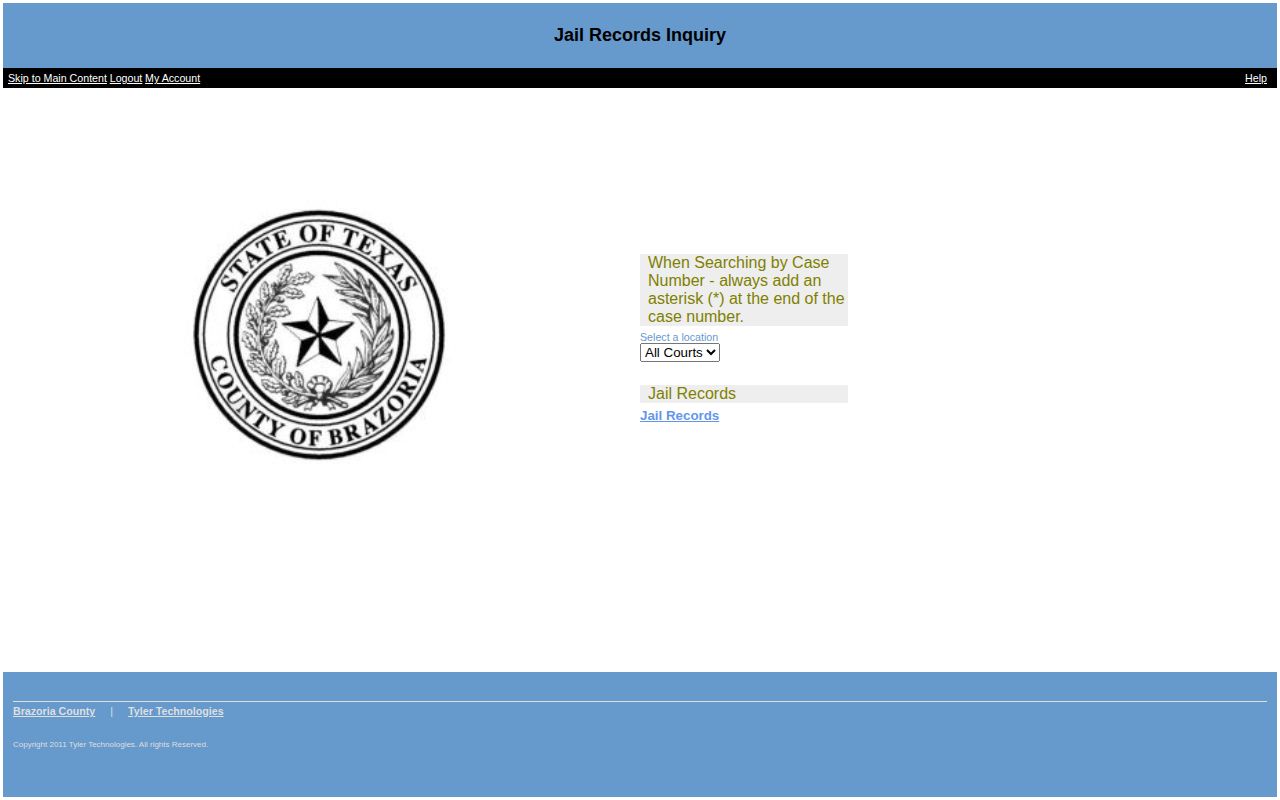 Brazoria Odyssey Jail Records Inquiry search interface