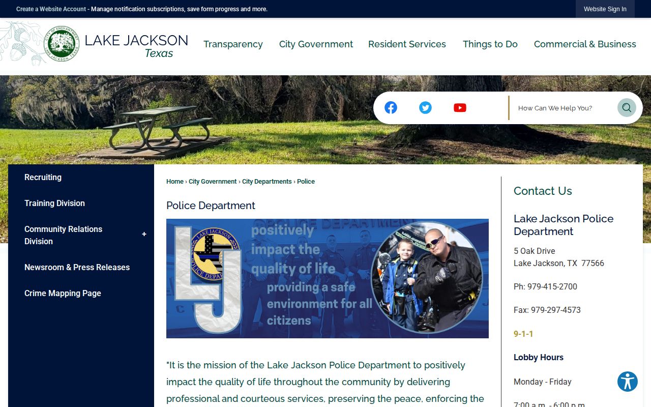 Lake Jackson Police Department public resources page